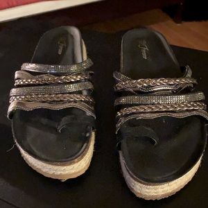 Black & metallic silver sandals with heels